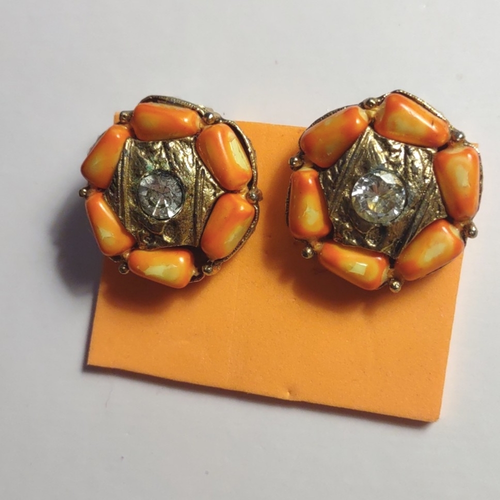 SELINI VINTAGE Orange CLIP-ON earrings  (Clone Lstg)